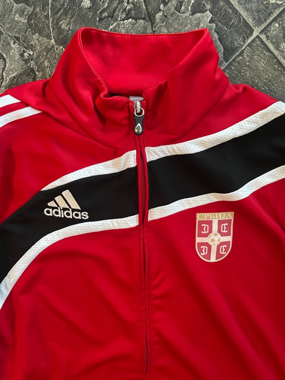 ADIDAS Red Serbia Creat Soccer Football ClimaCool Sporty Athletic Track Jacket